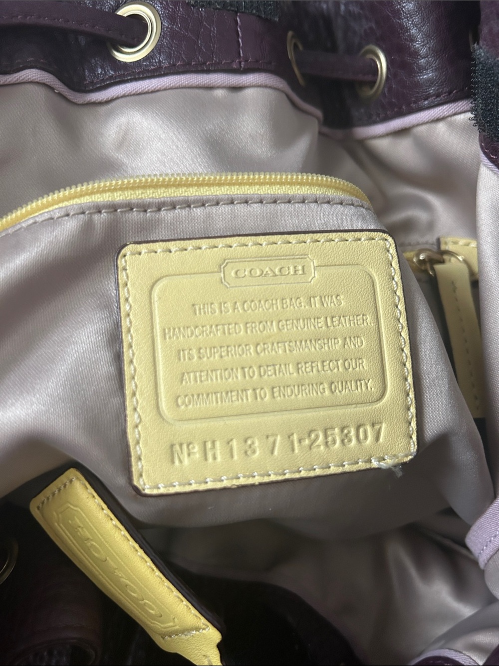 COACH Soft Legacy XI Eggplant Purple Pebbled Leather Drawstring Tote Bag Purse 🌺 - Picture 9 of 11